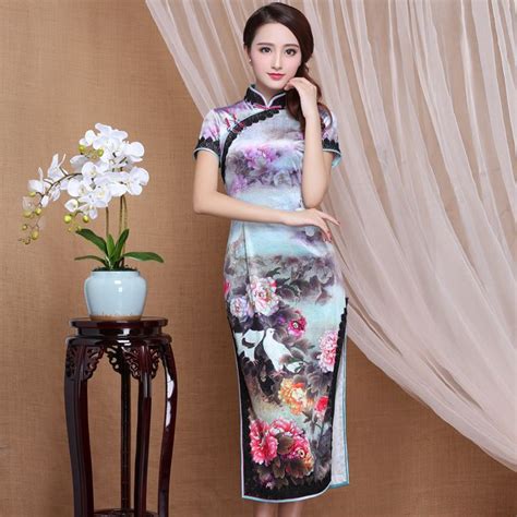 Wonderful Floral Garden Print Velvet Qipao Cheongsam Dress