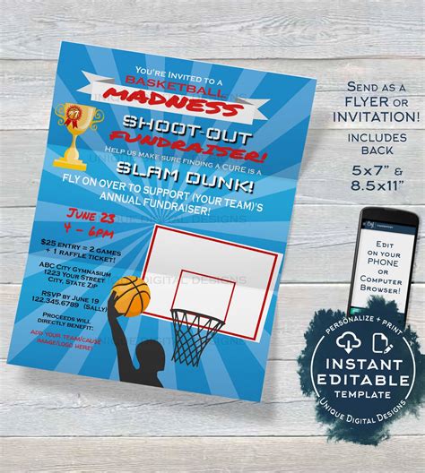Basketball Fundraiser Flyer Editable Shoot Out Tournament Etsy