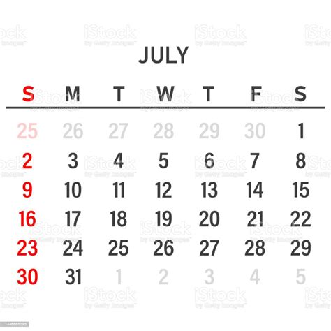 Ilustración De Plantilla De Calendario De Julio De 2023 Trazado Para