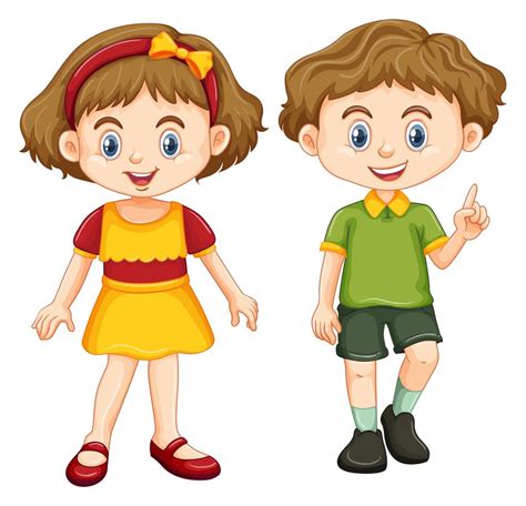 Happy Boy And Girl Standing 605497 Vector Art At Vecteezy