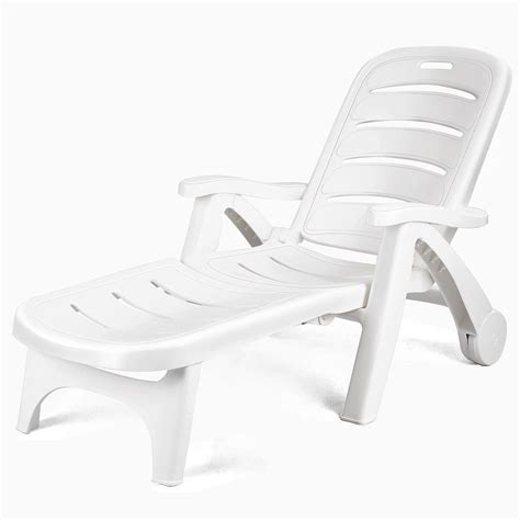 5 Position Adjustable Patio Recliner Chair Wheels Beach Lounge Chair