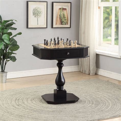 Wooden Chess Game Table With One Drawer Black
