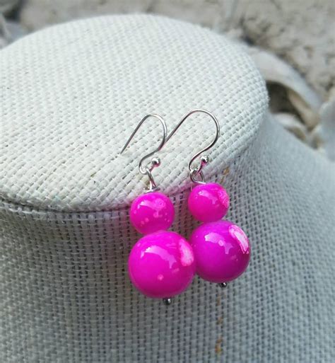 Hot Pink Drop Earrings Etsy