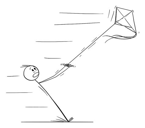Caricatura Vectorial Figura De Palo Dibujo Ilustración Conceptual Del Hombre Volando Cometa Y