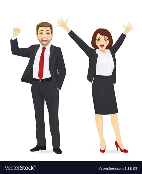 Happy Business Man And Woman Royalty Free Vector Image Silhouette