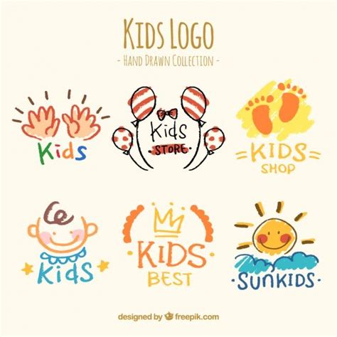 Premium Vector Selection Of Six Hand Drawn Kids Logos Kids Logo