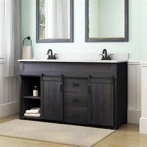 Learn how to replace a bathroom vanity from lowe's. Style Selections Morriston 60-in Distressed Java Double ...
