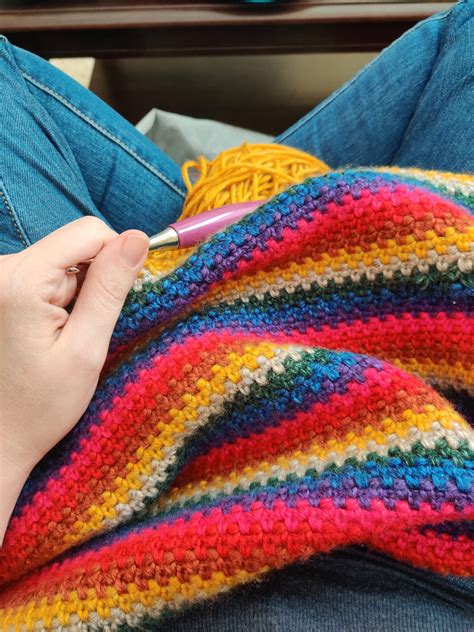 Working On A Rainbow Moss Stitch Blanket R Crochet
