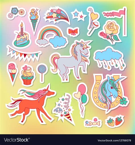 Unicorn Multicolor Stickers With Rainbow Vector Image