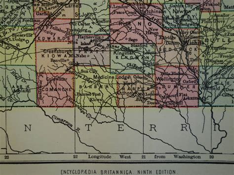 Kansas Antique Map 1880 Original Old English Print About State Etsy