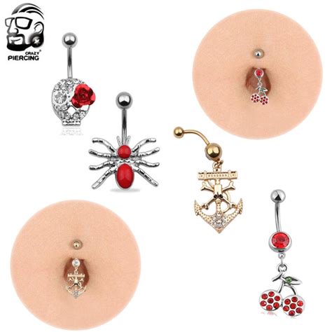 Pc Fashion Stanless Steel Red Cherry Navel Belly Button Rings Bar