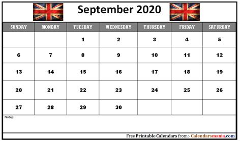 September 2020 Uk Holidays Calendar