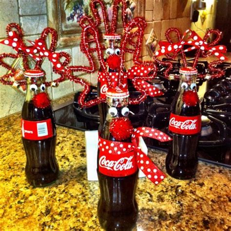 We didn't have any pompoms like the original post, just sequins, but the girls went to town. Coke bottle reindeer. Very #creative handmade gifts #do it ...