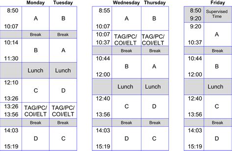 2018 9 Class Period Schedule By Week Barrhead Composite High School