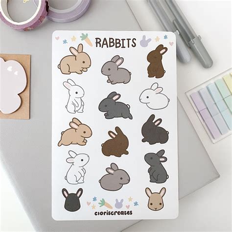 European Rabbits Sticker Sheets Cute Chibi Stickers For Your Etsy