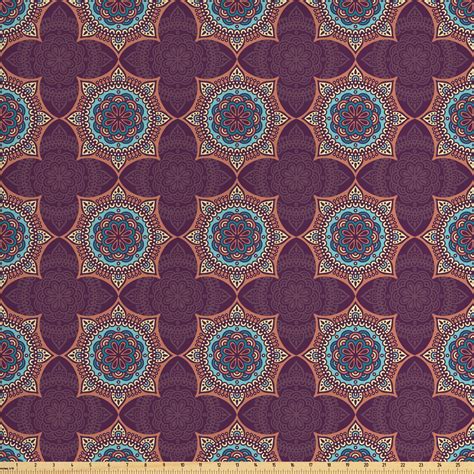 Ethnic Fabric By The Yard Flower Pattern With Oriental Elements
