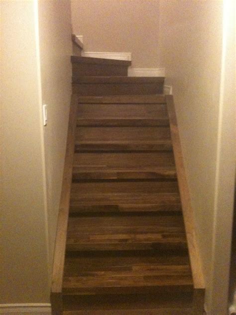 Stair caps and flush stair noses both absorb the impact put on stairs. Hardwood Solutions Lethbridge: PREFINISHED AMERICAN WALNUT