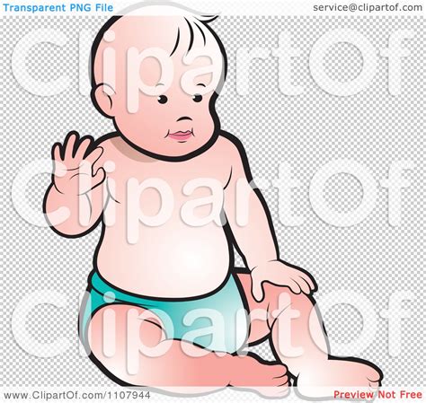 Clipart White Baby Sitting Up And Waving Royalty Free Vector