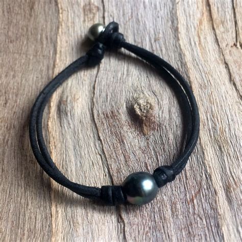 Tahitian Pearls Man Bracelet Black Pearls Mounted On Quality Etsy