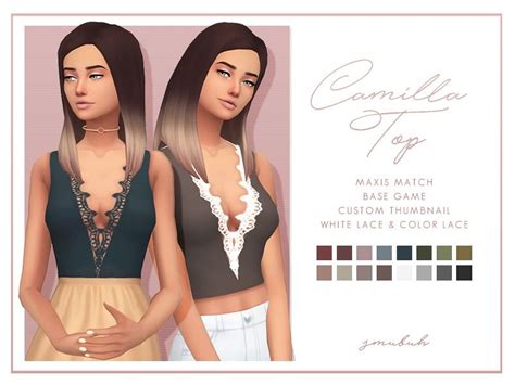 Stylish Lace V Neck Tank Top For Sims 4