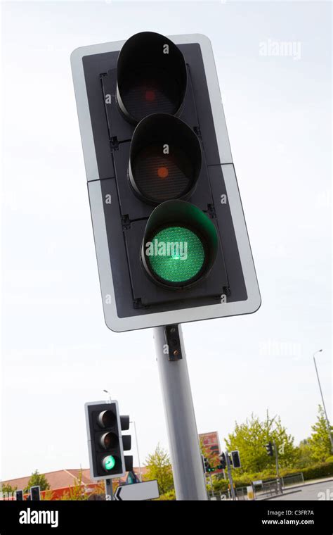 Traffic Light Showing Green In Uk Traffic Light Shot From Below
