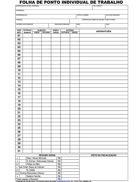 Realizar os cálculos da folha de pagamento de forma simples, rápida e sem mistério. Folha De Ponto Individual De Trabalho Word - Relacionado ...