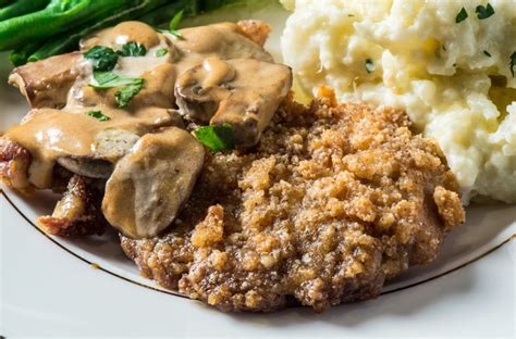 Let set on a baking sheet fitted with a cooling rack for 5 minutes. Pork Schnitzel with Mushroom Gravy | Recipe | Mushroom ...