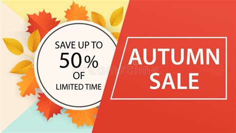 Autumn Sale Banner Design From Leaves With Discount Label Stock Vector