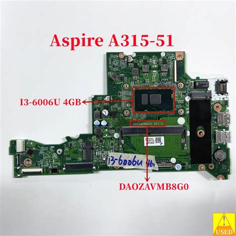 Usado Laptop Motherboard Da0zavmb8g0 Para Acer Aspire A315 A315 51 Com