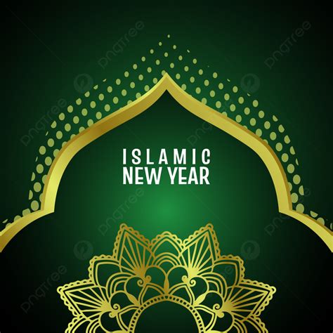 Background Gradien Hijau Tahun Baru Islam Dengan Bingkai Masjid Emas