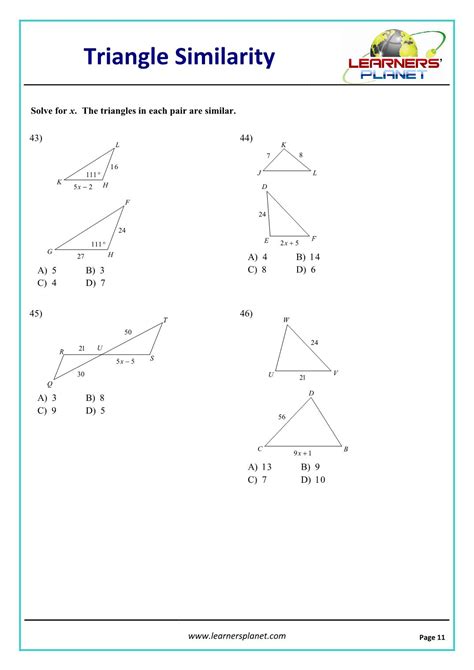 Similar Triangles Worksheet With Answers Similar Triangles Worksheets