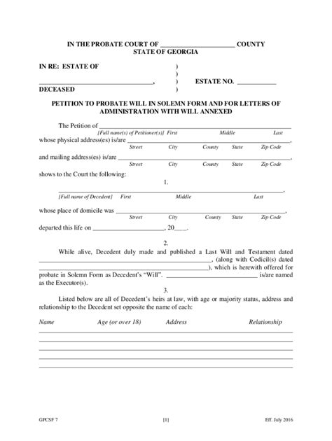 Georgia Probate Solemn Form Fill Online Printable Fillable Blank