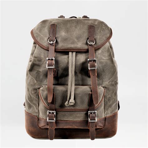 Waxed Canvas Leather Mens Waterproof Travel Green Backpack 15 Comput