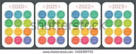 Calendar 2020 2021 2022 2023 Colorful Stock Vector Royalty Free
