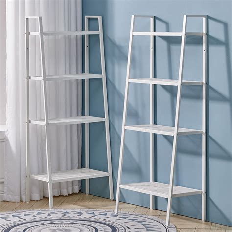 White Ladder Shelving Unit 4 Tier Display Stand Bookcase Wall Rack