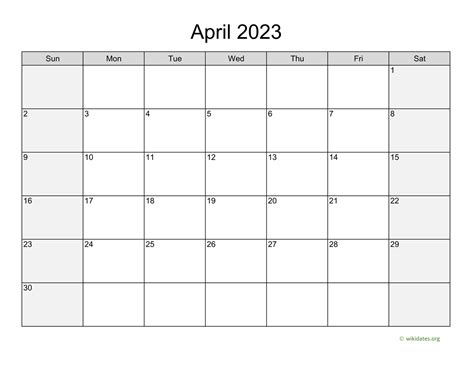 April 2023 Calendar With Weekend Shaded