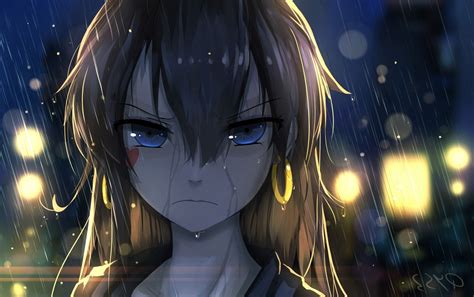 Anime Rain Blue Eyes Original Characters Earrings Anime Girls Wallpapers Hd Desktop And