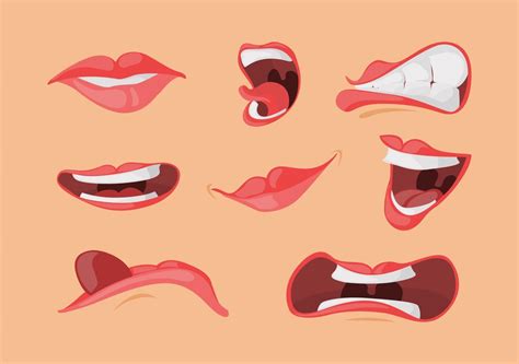 Mouth Expressions Facial Gestures Set In Cartoon Style Open Closed