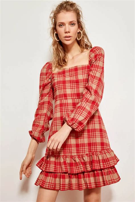 Trendyol Red Plaid Dress Tclaw19ap0286 In Dresses From Womens Clothing