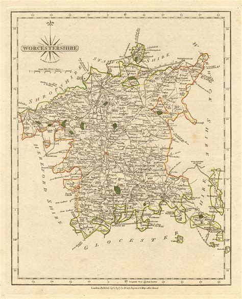 Antique County Map Of Worcestershire By John Cary Original Outline