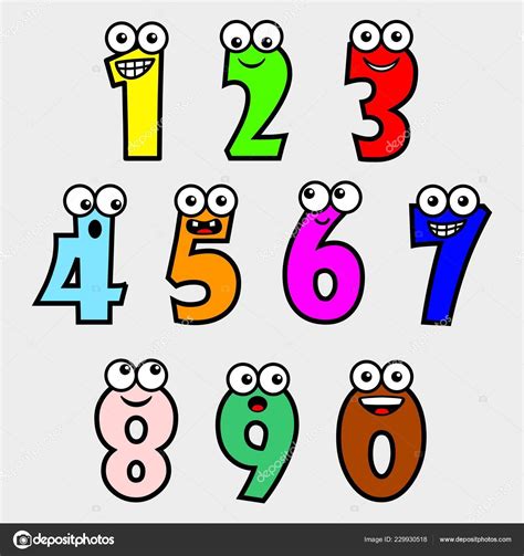 Vector Illustration Funny Cartoon Style Multicolor Number Characters