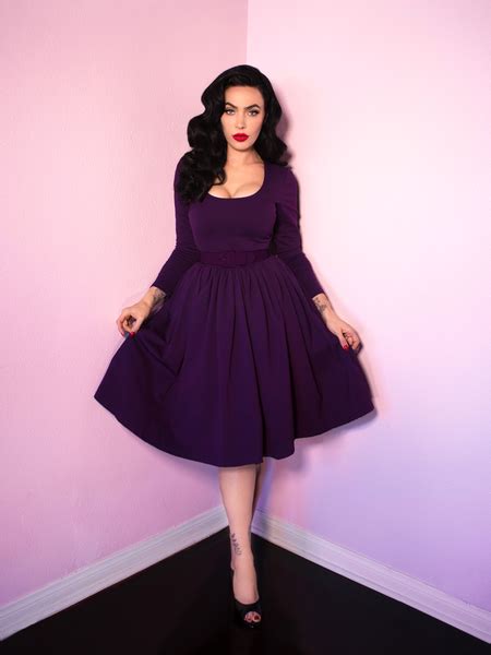 troublemaker swing dress in purple vixen by micheline pitt