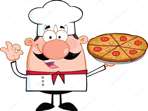 Male Chef Holding Pizza — Stock Vector © Hittoon 61084347
