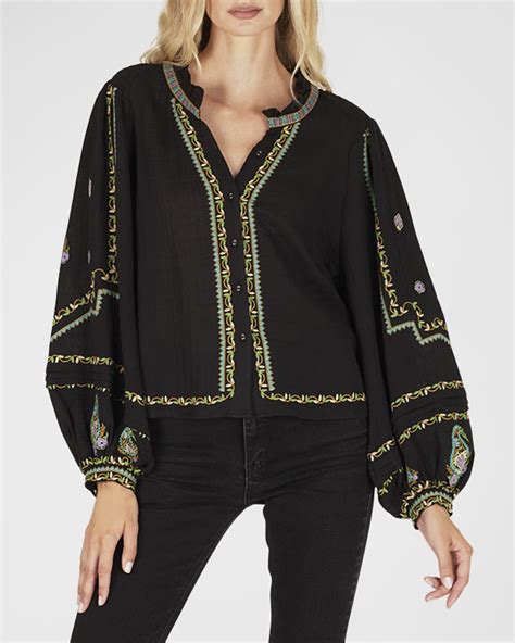 Secret Mission Felicia Balloon Sleeve Embroidered Blouse Neiman Marcus