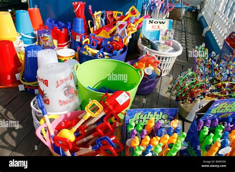 Plastic Buckets And Spades Toys At Souvenir T Shop On Llandudno Pier
