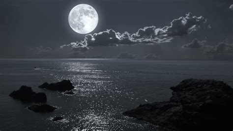 Full Moon Night Landscape Seascape Stock Footage Video 100 Royalty