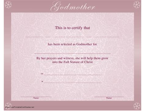Godmother Certificate Template Download Printable Pdf