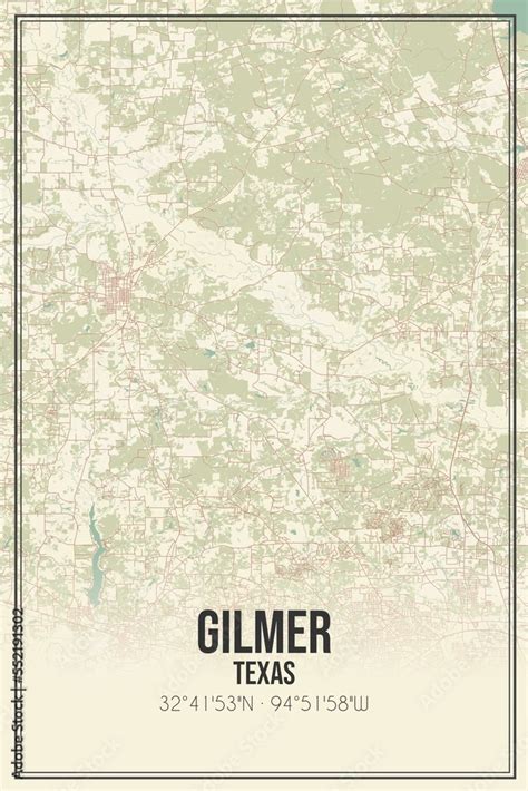 Retro Us City Map Of Gilmer Texas Vintage Street Map Stock