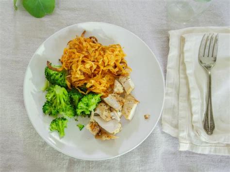 Chicken With Spiralized Sweet Potato And Broccoli Recipe Bev Weidner Food Network