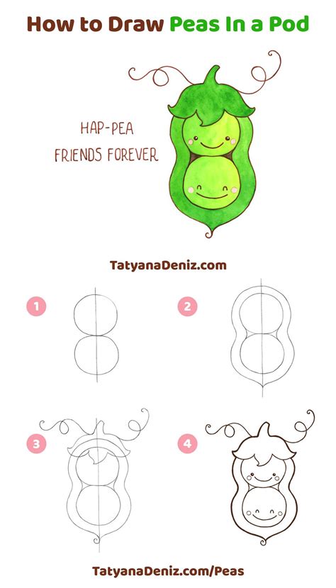 How To Draw Kawaii Sweet Peas Step By Step Tutorial Easy Doodles